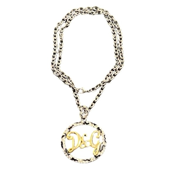 Vintage Dolce & Cabbana Two Tone Crystal Logo Circle Pendent Necklace - Picture 5 of 8